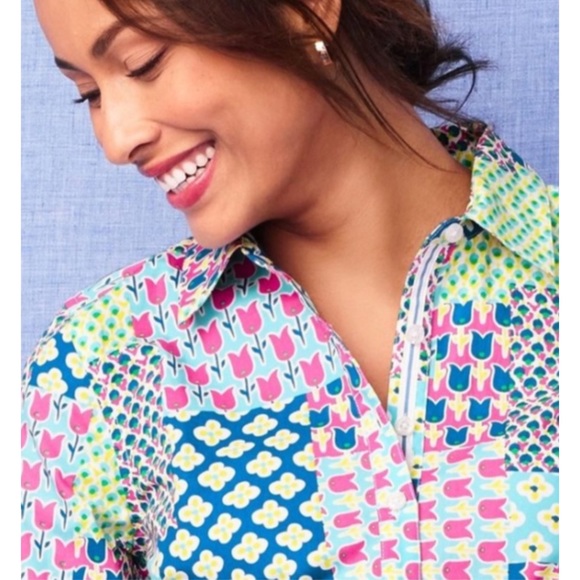 Talbots Island Patchwork Belted Shirt Dress - Picture 3 of 16